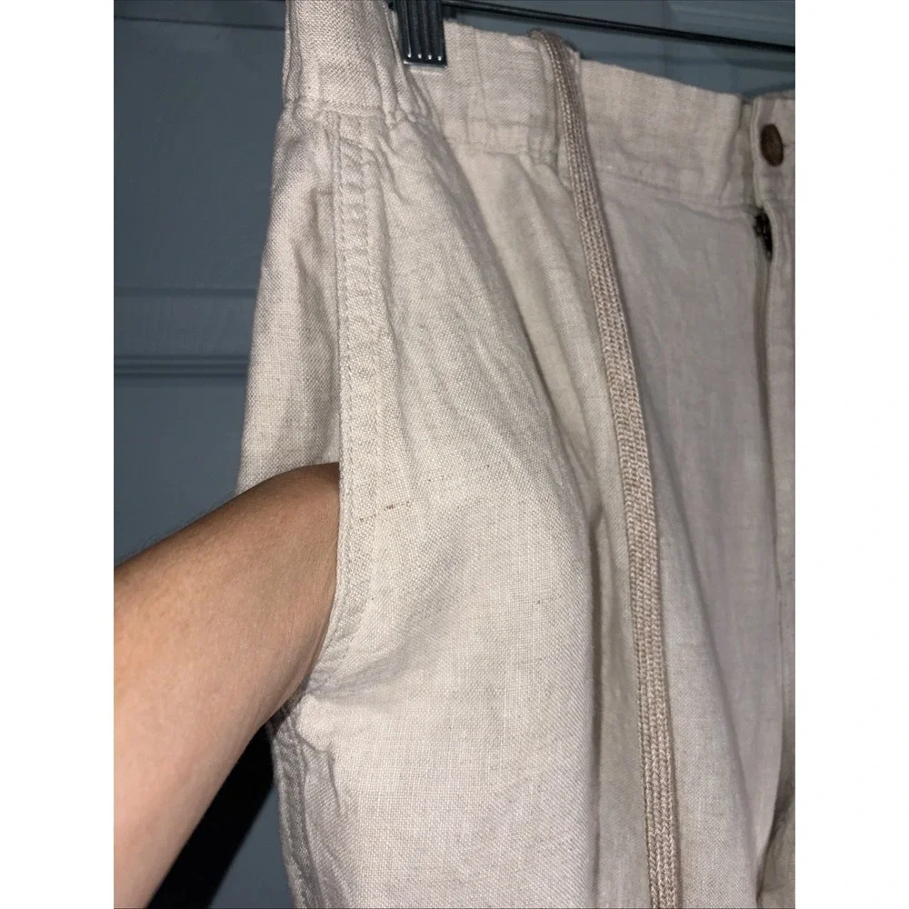 Caribbean 100% Linen Pants Men's Size 36x30 Tan Drawstring Resort Summer